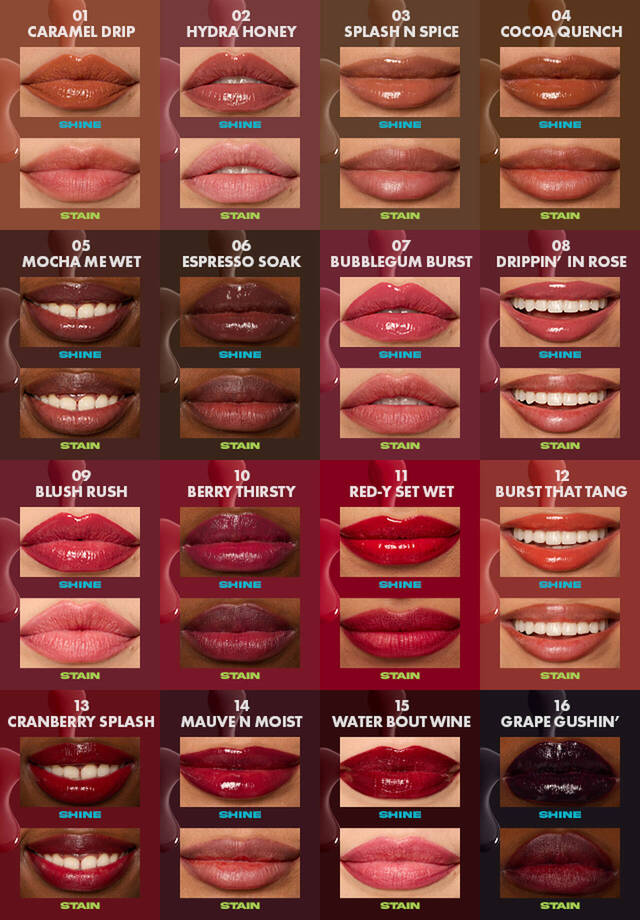 1 -swipe, glossy color with a unique lip-staining effect!