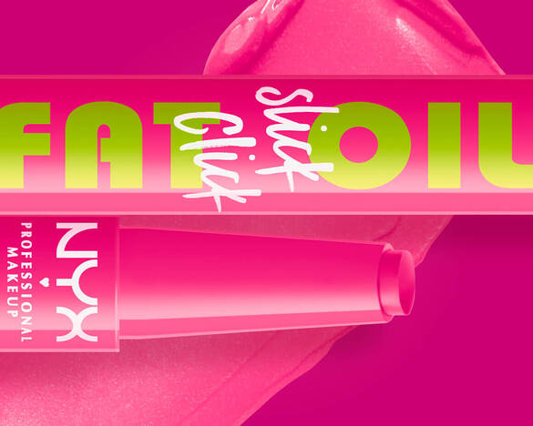 NYX Professional Makeup Fat Oil Slick Click in de kleur [kleur] op een roze achtergrond die matcht met de kleur van de swatch.