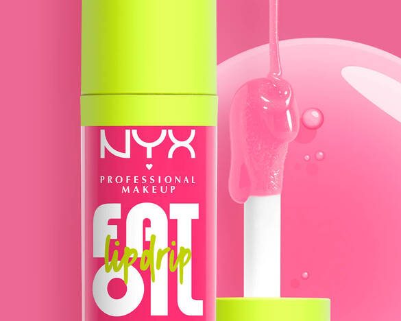 NYX Professional Makeup Fat Oil Lip Drip in de kleur [kleur] op een lichtroze achtergrond die matcht met de kleur van de swatch.