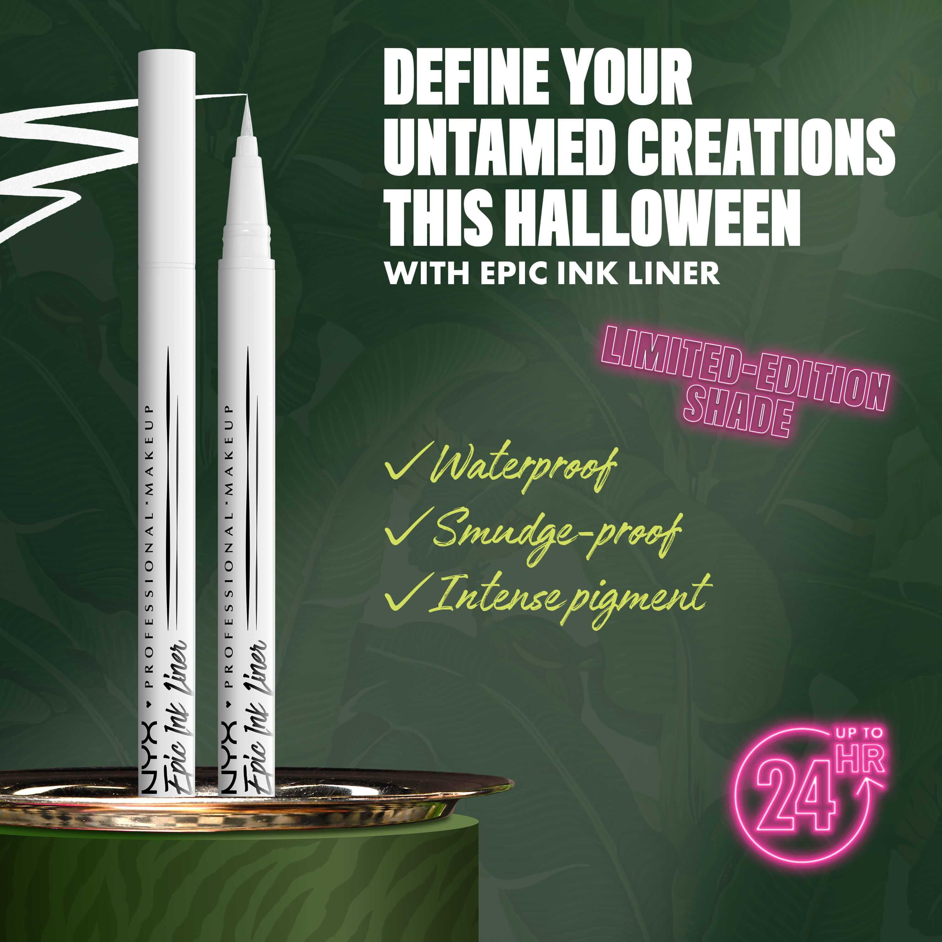 NYX Professional Makeup Party Animals Epic Ink Liner in Phantom Lines displayed upright, highlighting waterproof, smudge-proof and intensely pigmented wear.