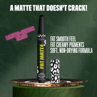NYX Professional Makeup Party Animals Fat Matte Smooth Color Lipstick in Fatal Pout displayed upright, highlighting a soft, non-drying formula and smooth matte finish.