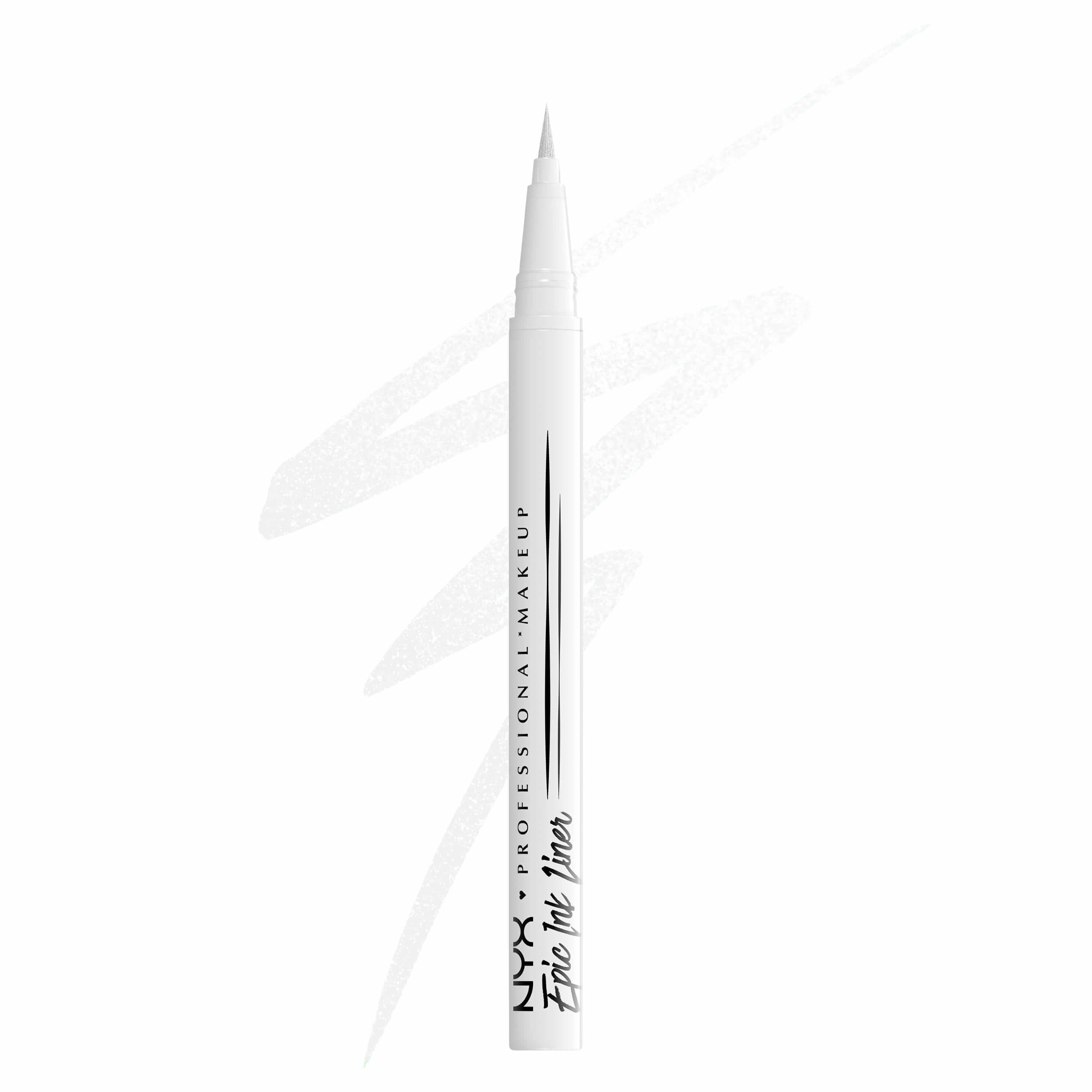 NYX Professional Makeup Party Animals Epic Ink Liner in Phantom Lines, a white eyeliner pen shown with white line swatches.